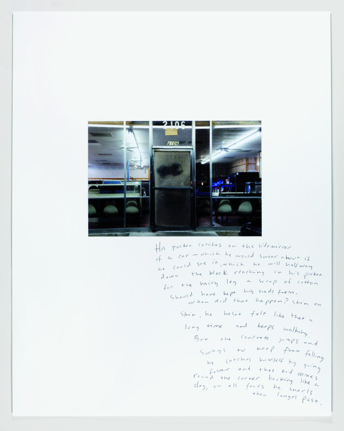 *All Fours,* 2011, photo and ink on paper, 11.7″ x 16.5″